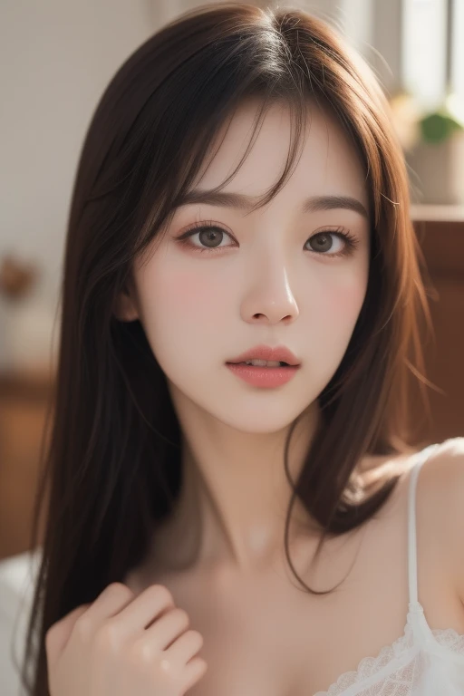 Realistic woman like in the photo, Woman brown eyes, Brown Hair, ultrahd, Surrealism style, Angel, Detailed face