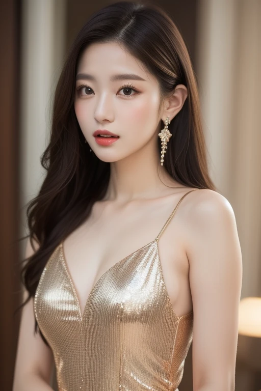 ((masterpiece)), (ultra detailed), ((realistic)), (better Quality), A very beautiful woman wearing an exclusive luxurious dress and necklace, walking on the crowd, with long silky hair, wave hair, and a beautiful red and white color dress. She has sparkling eyes. (((full body:1.0))), (Photoreal:1.2), 8K, Photography, blurry background, Soft Light, (High Quality:1.2), 8K Smooth, Clear Facial features, Ultra Realistic, (Ultra Detailed:1.4), (Ultra Realistic:1.4), (photorealistic:1.4), realistic, photography, photoreal, (high definition :1.0),(Realism:1.4), Waist Shot(WS), (Realistic skin:1.4), (Exquisite and clear portrait:1.4), (high resolution:1.4),
