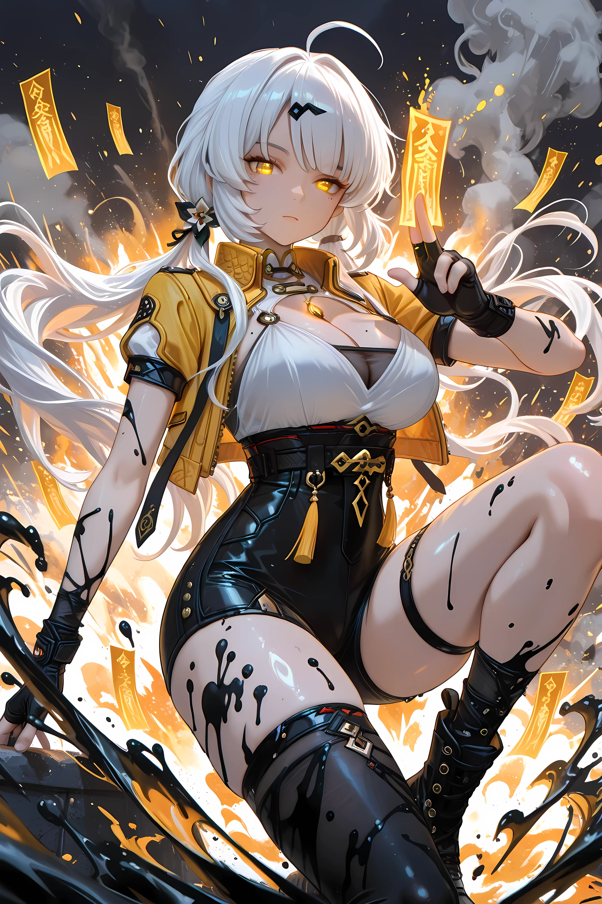 Highly detailed CG unit 8k wallpaper, masterpiece, High resolution, highest quality, highest quality real texture skin, Super Real, Digital Painting, Best image quality, 最High resolution, 8k, ((Highly detailed eyes and face)), 1girl, Beautiful eyes every detail, Full Body Shot, profile, dynamic pose, (((Saggy breasts, Gravity-dependent breasts, long chest, Heavy chest, ))), ((disproportionate breasts, huge breasts, sagging breasts, gigantic breasts, erect nipple,)), short hair, bandeau, Loincloth, Chinese style embroidery, china dress, evil grin, evil smile, open your mouth,