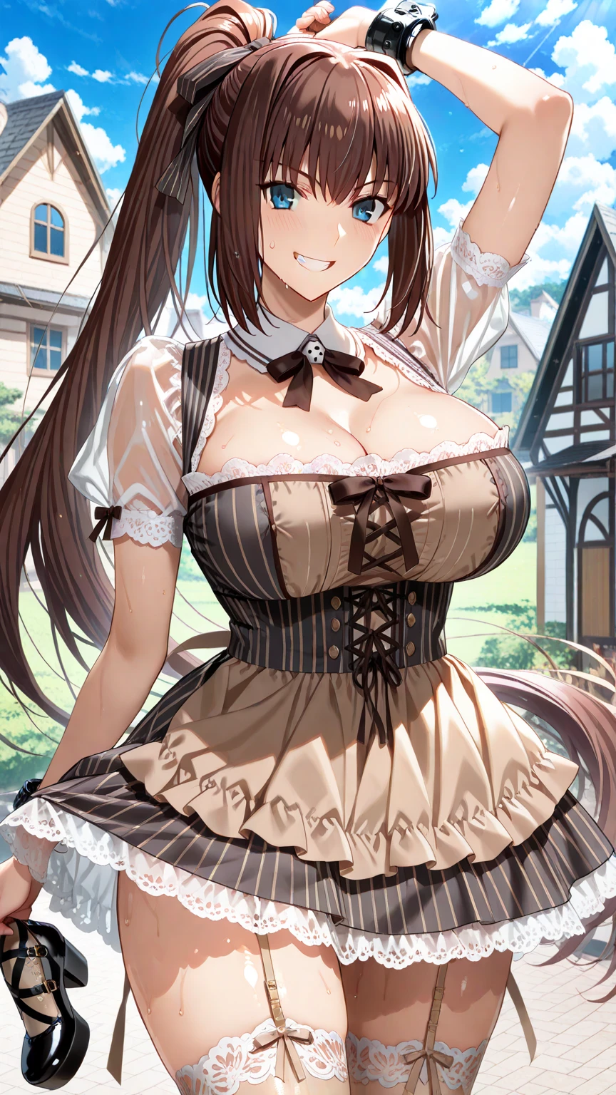 masterpiece, best quality, ultra realistic, hyper-detailed, 8k resolution, RAW photo, sharp focus, Adorable guard dog girl, very cute, kawaii, Bondage corset dress, paw gloves, side shots, top angles, shy faces, perfect anatomy,