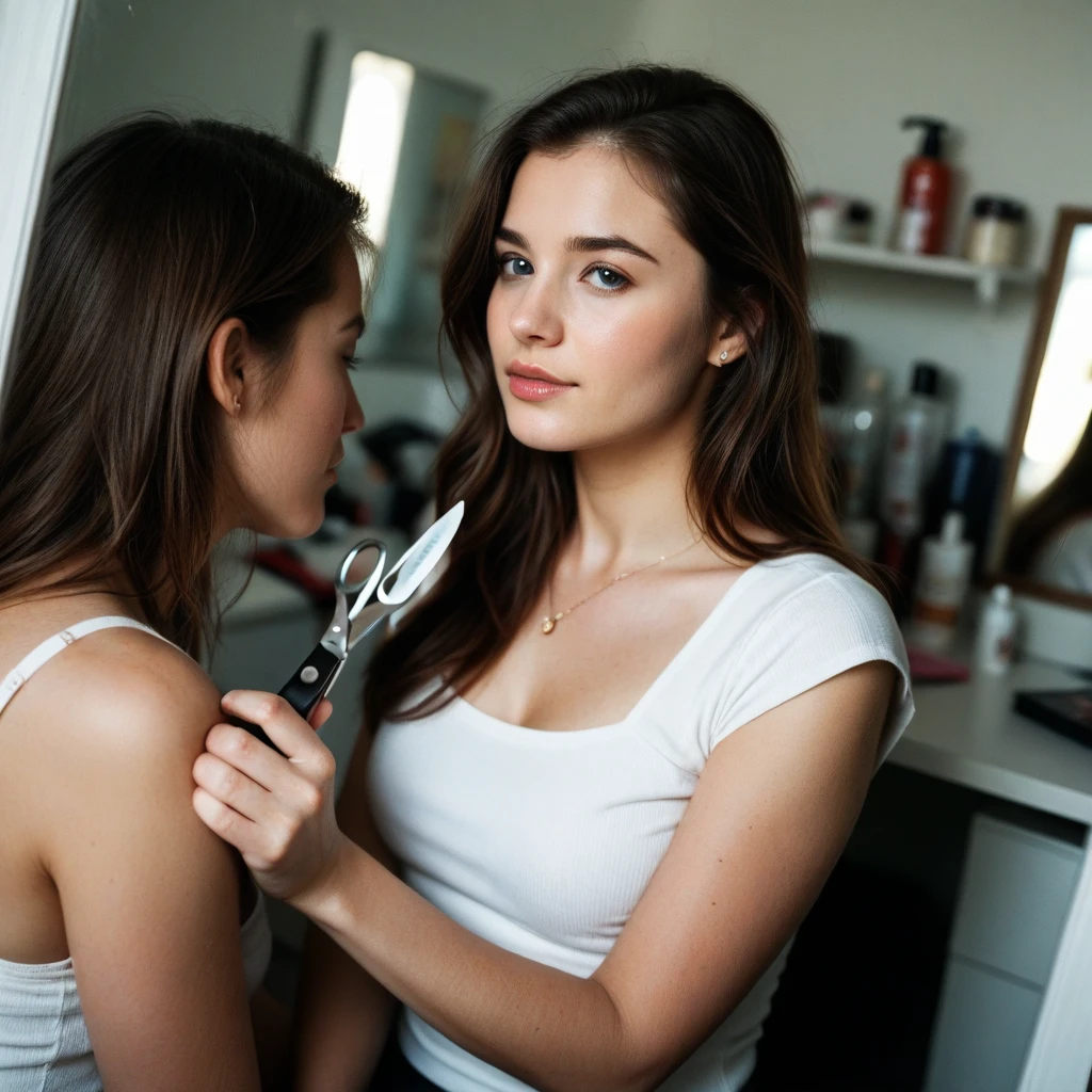 image of beautiful woman brushing hair with a hair brush
