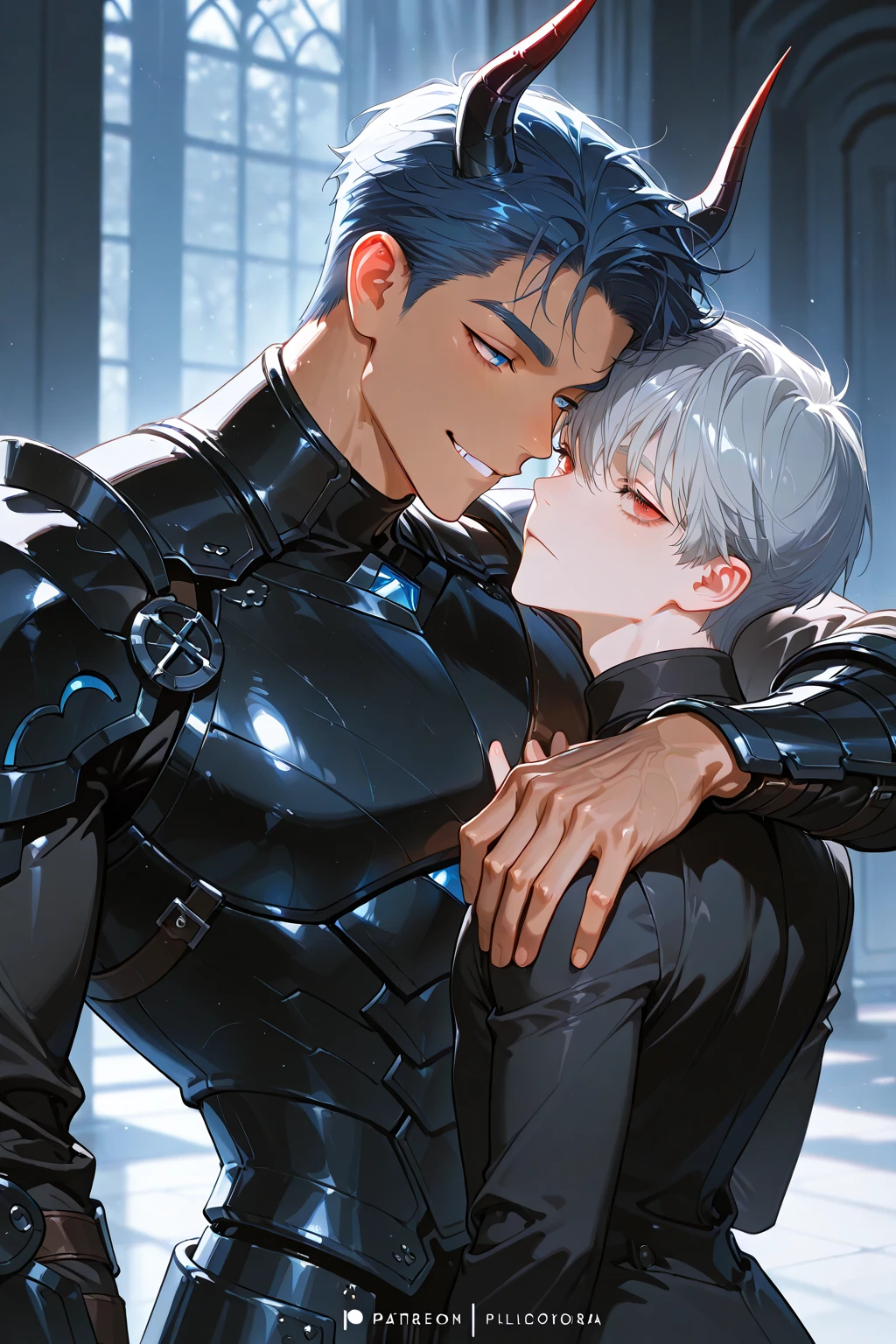 a couple of men are kissing each other in a dark room, by Yang J, ross tran and bayard wu, sakimichan and frank franzzeta, artgerm and genzoman, jin shan and ross tran, wlop and sakimichan, male art, artwork in the style of guweiz, by Shitao