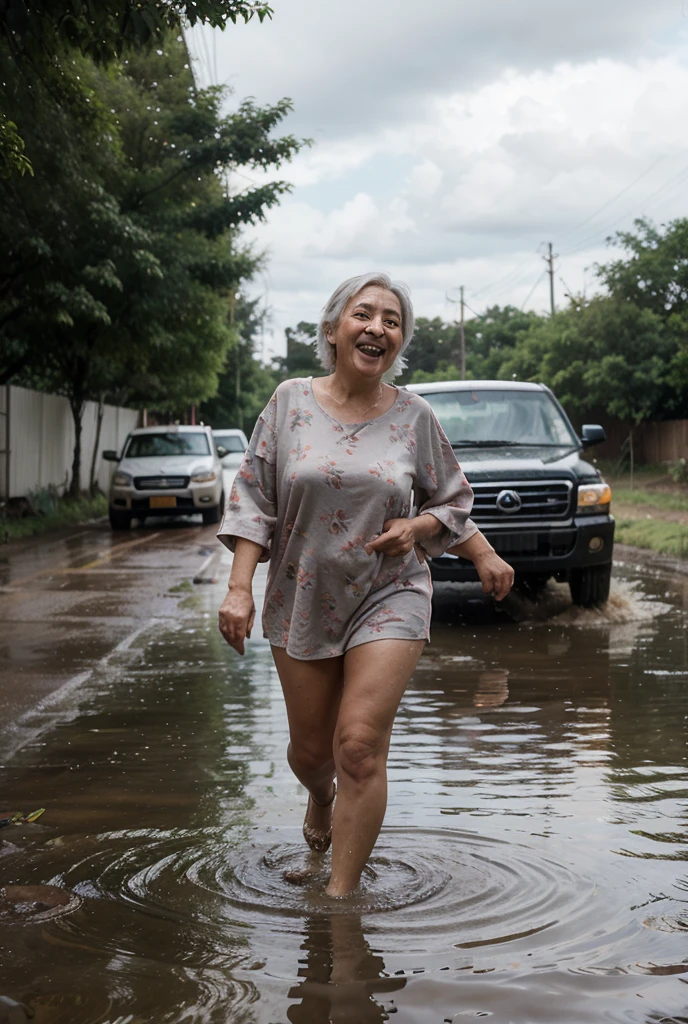 (full body shot), ultra high detail, [harsh flash], a 60 years old woman, curvy, running in the rain, outside drugstore, hollowed face, cheekbones, pretty, eyeshadow, redhead, normal breasts, WindyUpskirt, ((imperfect skin)), [wrinkles], ((perfect face)), black thigh-highs, natural breasts, (nhjy, a woman in a kimono dress with a tree), open mouth, dull and sad eyes, saliva trails, (ultra detailed skin texture, ultra detailed hair, ultra detailed lips, ultra detailed teeth, ultra detailed fingers, ultra detailed nose, real skin pores, moles on skin). It's pouring rain. (rain drops on face). (YES NSFW). High details, Backlit. Diffuse lights. Viewed from afar. (It's raining:1.5)
