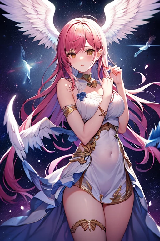 (best quality, highres), blue archive misono mika, completely nude, uncensored, large breasts, detailed nipples, detailed genitalia, long flowing hair, no bra, no panties, exposed body, slender figure, anime art style, soft lighting, beautiful color palette, live wallpapers, 8K