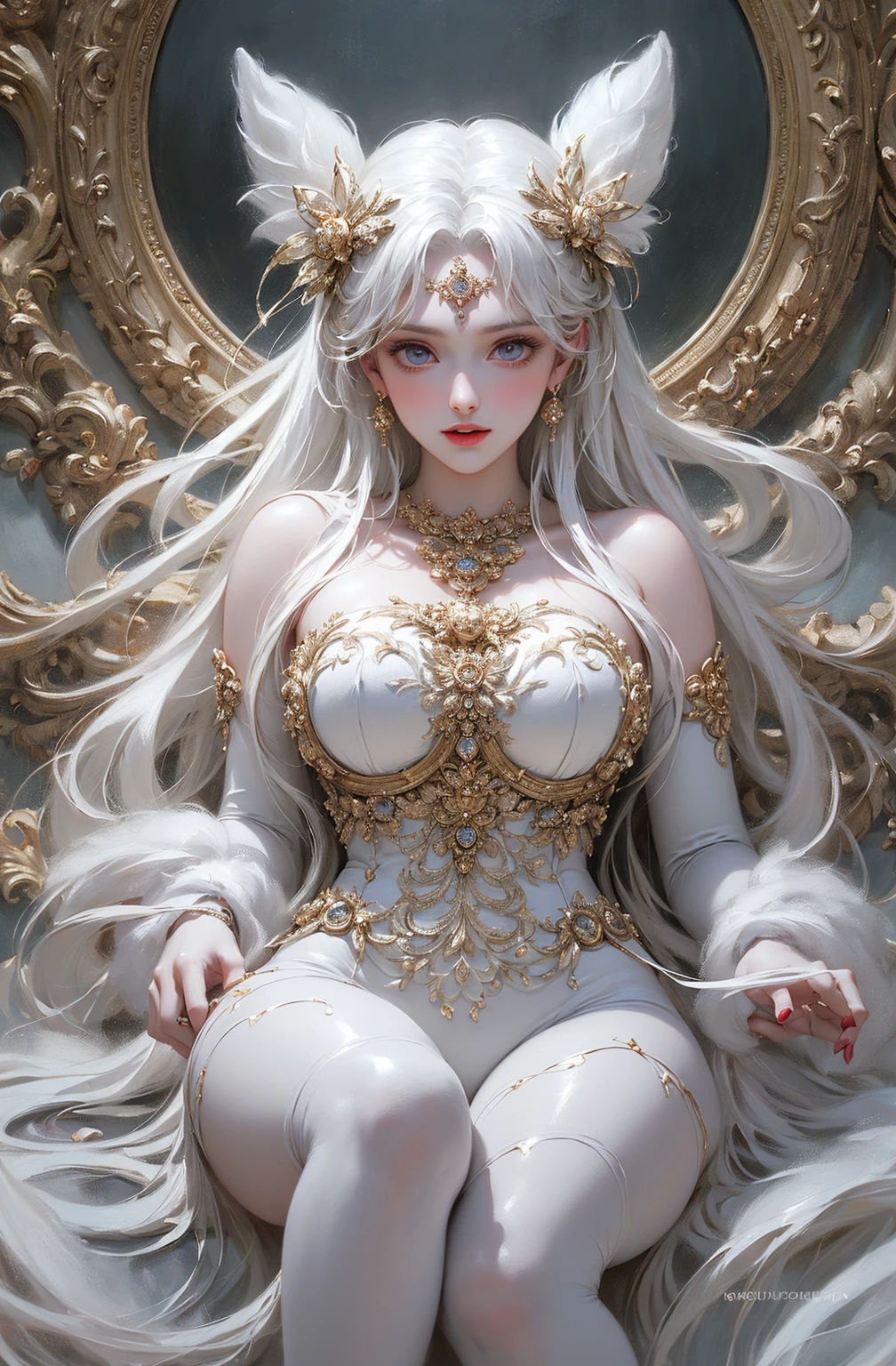 Absurd, ultra-detailed, high quality, detailed face, beautiful eyes, sexy Medusa, milky white skin the Gorgon, the Gorgon with Curley hair, possesses a complex mix of beauty and terror, mesmerizing gaze,show her boobs nude :1.2, show her pussy :1.2, spread legs, rear view, ass