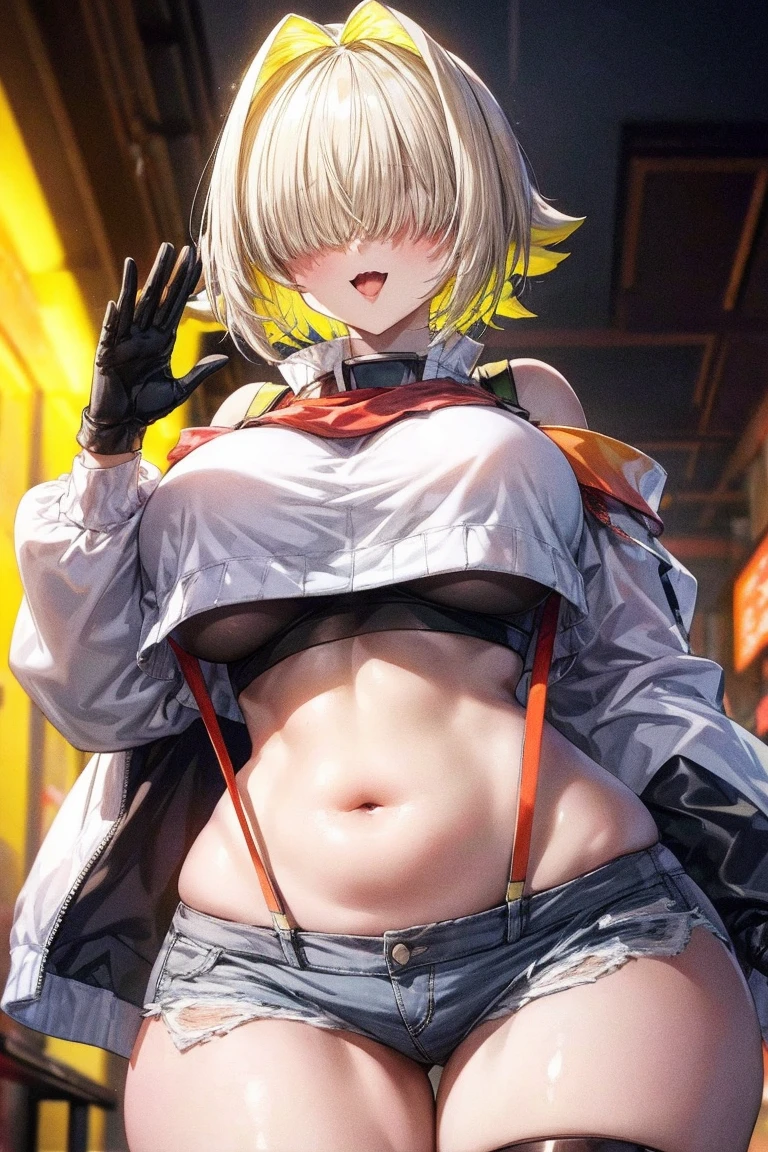 masterpiece, best quality, ultra-detailed, Potrait of beautiful , (chubby) (sexly), (plump), (sexly), (naughty smile), ((tomboy)), (Saggy breasts), (Plump), ((very short hair)), (boyish), (naked), (naughty), (young), (Short Hair), (pudge face), (cute), (handsome), (Bad body odor), (Elegg), (purple eyes), (belly button), ((The eyes are hidden by the bangs)), (Sinister), (overweight), ((thick))