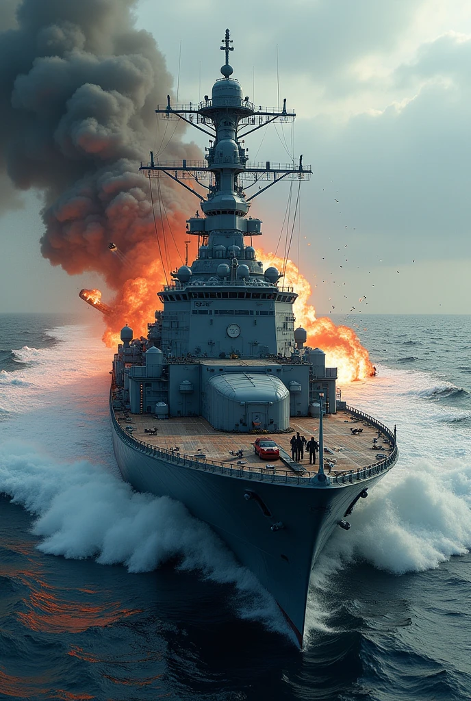 2024; (masterpiece, best quality) destroyed sea; giant waves; naval battles between aircraft carriers; explosions; bombs exploding