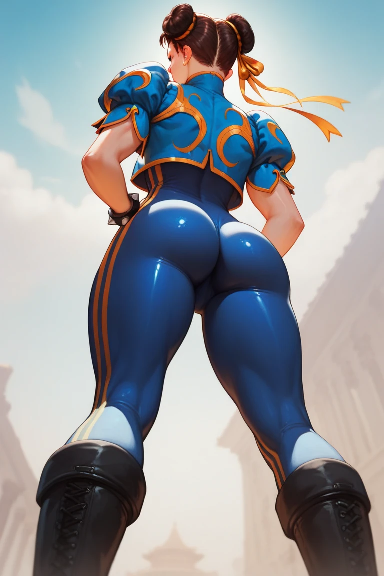 perfect anatomy 1girl tall solo, slim thick, ((muscular)) high elf toned body, silver breast plate, blue cape, slender abs, hourglass waist, detailed face, defined cheekbones, puffy lips, gauntlets, gold crown, shadow over eyes, white thigh highs lingerie, (((Plain background:1.2))) (masterpiece, high quality:1.1) 1girl solo full body squatting looking to the viewer, view from below, hairstyle short bob hair cut with a braid, extra long hair, white silver hair, red eyes, HANDS ON HIPS (yellow tiger bikini print long sleeves and long stockings) (incredibly beautiful full body photo, standing, (((bright eyes))), good anatomy, perfect hand muscular legs))), thin waist, muscular abdomen, wearing black high heel shoes, (((with her back to me showing her big shapely ass to me)))