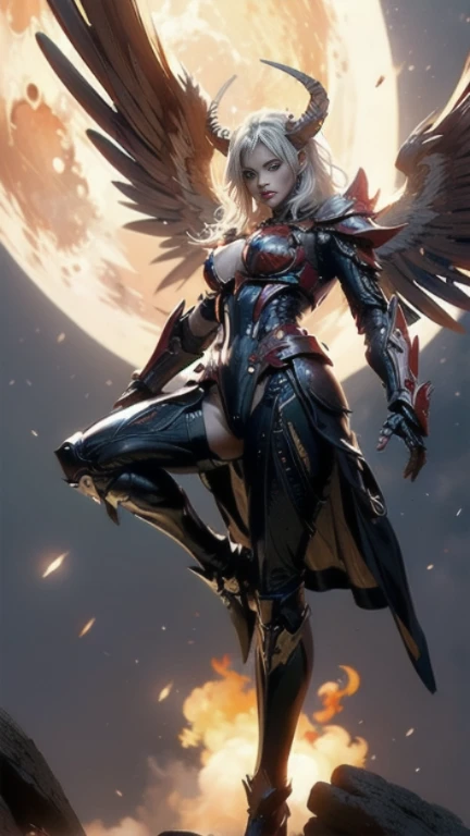 nijistyle,rfktr_technotrex,cyberpunk (sorceress, futuristic angelic wings on her back, She's dramatically standing seductively and Alluring. Sensual. Her outfit is very sexy and showing a lot revealing, She's holding a fire energy sword. :1.2) wearing armor, robes, cape, blend fantasy and science fiction together, techno-mancer inspired by D&D, Shadowrun, forgotten realms, art inspired by balder's gate 3 art, wlop, dramatic low lens facing up. Full body portrait. Luminous. Techno cyberpunk futuristicinematic background. 4k, 8k. UHD, intricately detailed. Greasy skin. Realistic color. Bold and vivid colors. Fine line quality.