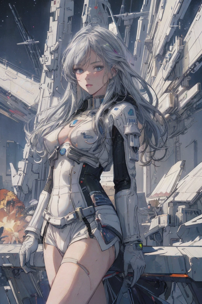 woman,20-year-old,,city,night,((white tight miniskirt bodysuit)),(Harada Makoto),open mouth smile,(((See-through))),((blonde)),long hair