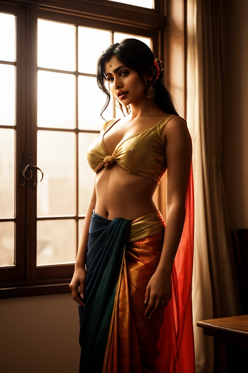 a woman in a sari posing for a picture, indian goddess, traditional beauty, indian, beautiful goddess, ornate cosplay, indian style, indian super model, beautiful maiden, gorgeous woman, south east asian with long, provocative indian, gorgeous beautiful woman, intricate outfit, hindu aesthetic, beautiful asian girl, extremely detailed goddess shot, jaw-dropping beauty, bridal look, 8k, UHD, marriage ceremony