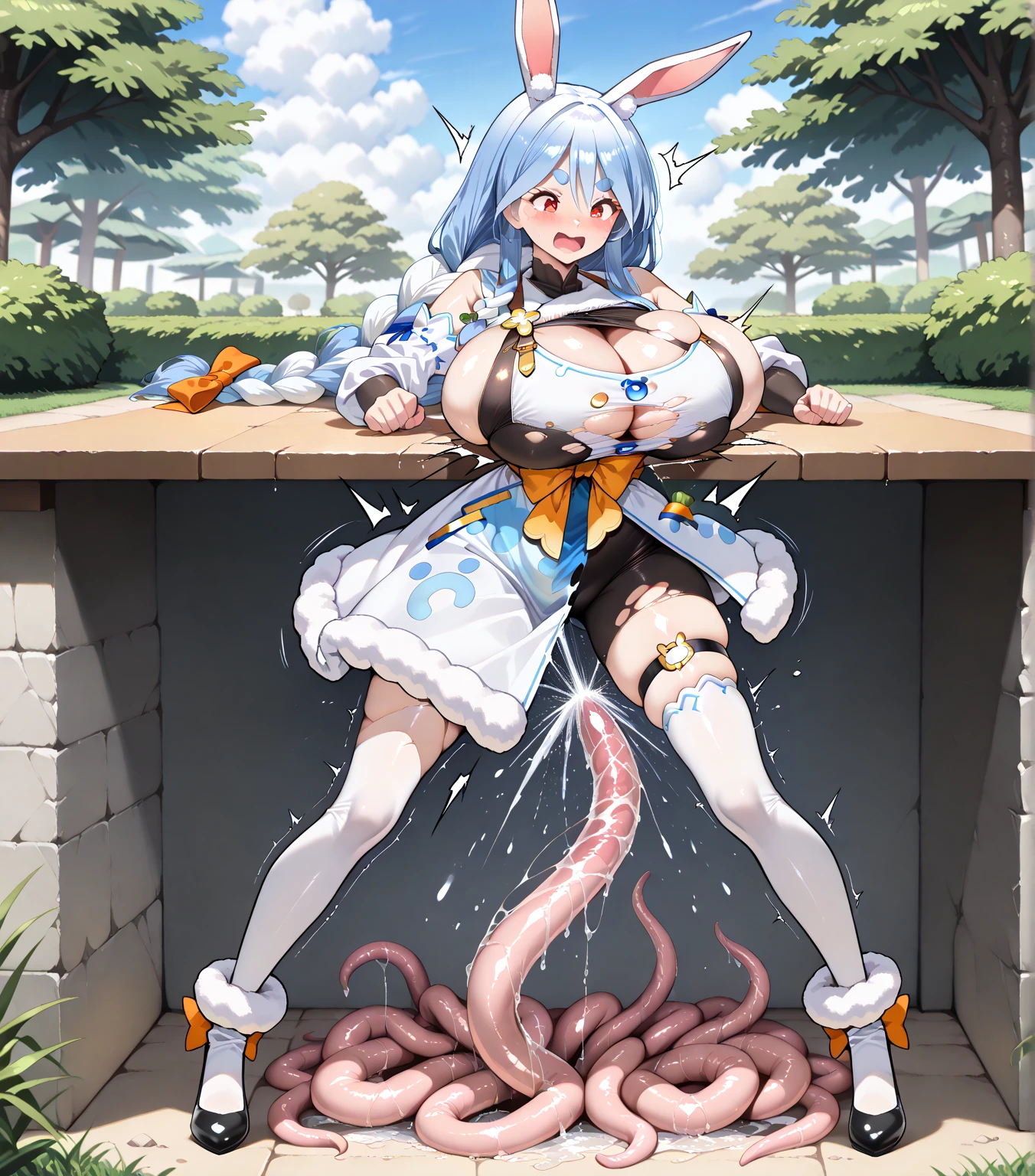 (masterpiece, Highest quality:1.2), alone, One girl, umpd gold ship, pillbox hat,Red dress,No sleeve, Knee-high socks, White gloves、boots, Horse tail,、grassland、Nature、blush、Close your eyes and scream、Muddy liquid all over the body、(Huge breasts:1.2)、Nipples are visible、Clothes are see-through、Open your legs、Leg spread、See-through pussy、、Kindergarteners、、6 years old、、の小さな体、Tentacles touching pussy、White viscous liquid、A lot of love juice、Violated by tentacles、Put tentacles in your、Tentacles wrap around the body、Tentacle insertion into、Tentacles and sexual activity、Tentacles and sex、Tentacles get inside clothes、Tentacles enter the body、Tentacles in the vagina、Sweat、Massive 、Vaginal 、Hanging from tentacles、From below、Clothes melt