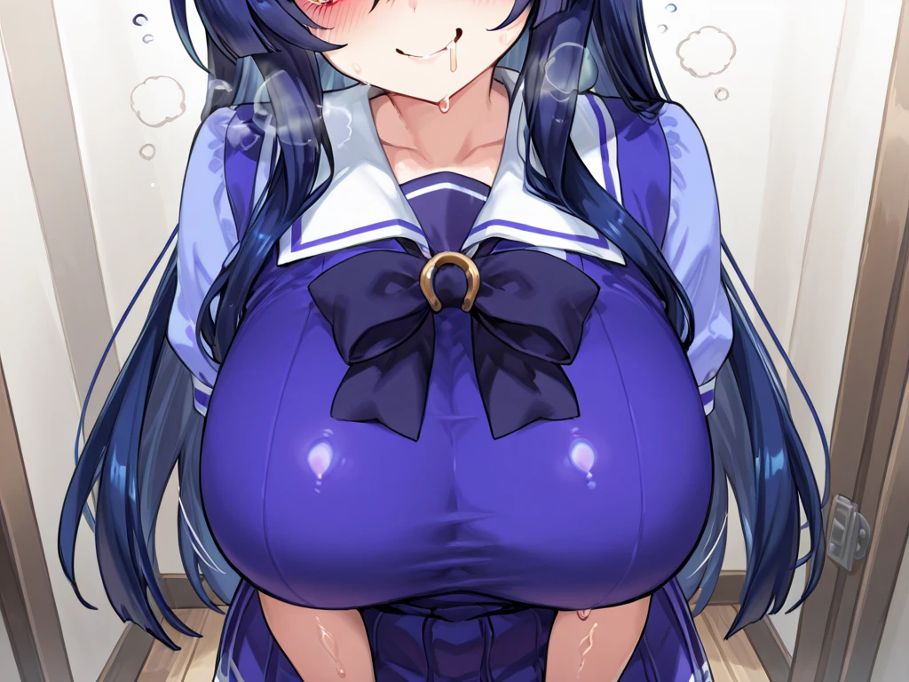 score_9, score_8_up, score_7_up, score_6_up, BREAK source_fate, minamoto no raikou, purple hair, purple eyes, 1girl, 1boy, bangs, blush, completely nude, dark nipples, girl on top, hetero, huge breasts, lactation, looking at viewer, naked, naughty face, open mouth, penis, pov, pregnant, pussy, sex, thighs, uncensored, vaginal