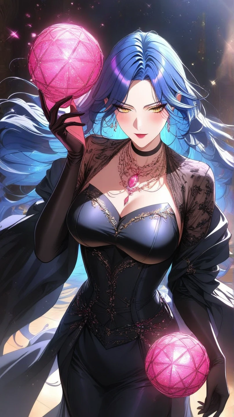 1 Girl, Jewelry, Red hair, Solitary, necklace, Long hair, earrings, Mole under mouth, Red nails, flower瓣, Red lips, Hair accessories, flower, black flower, pearl necklace, portrait, Lipstick, cosmetic, Gray eyes, Nail polish, gem,Open your mouth,Red lips,,Huge breasts, Open your mouth,(Glowing skin),(Mature female:1.2),Cabernet Sauvignon,，Visible throughout the body，Perfect legs，High heel