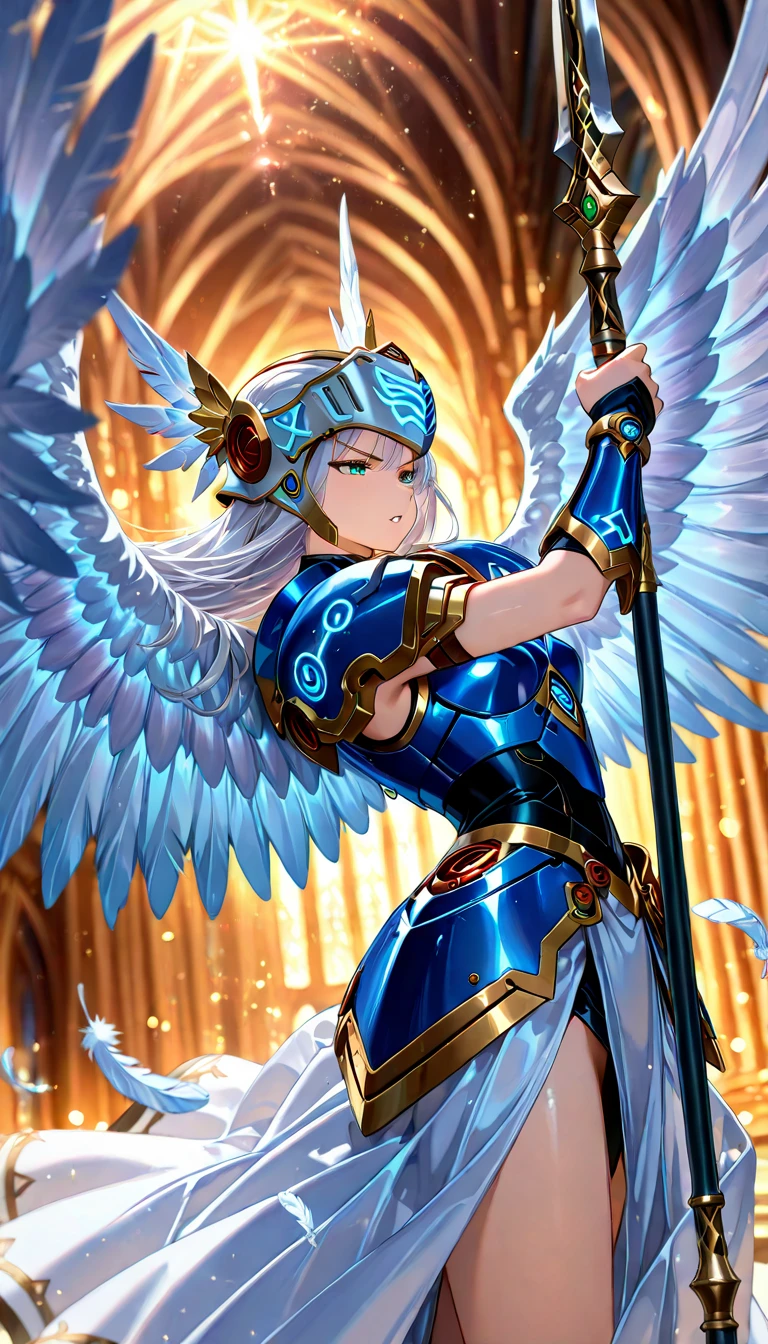 Quality over 8K, a female angel,Sexy,Long Blonde Hair,Anime,Goddess,Symmetrical blue eyes,Ultra detailed eyes,Transparent lingerie,forest,Sword,golden wings,Full body,hyperdetailed lips, hyperdetailed face, Double eyelids, Ultra Detailed feet,で,Beautiful legs,Tight boots,Full Leg Priestess、valkyrie、Angel wings、a navel、sideboob barbosa、with an intricate、Particles of light、thighs thighs thighs thighs、shinny skin、Perfect litthing、1girl in、looking at the viewers、Winged headgear、pelvis curtain、A smile、(masterpiece)、(top-quality)、Very gigantic-breasts、maternal、Porcelain Skin、honey blonde hair、Very long hair、hair wavy(valkyrie,Paladin:0.6),Angel wings,with an intricate, Perfect Lighting, Looking at Viewer,(masutepiece), (Best Quality)(valkyrie,Paladin:0.6),Angel wings,with an intricate, Perfect Lighting, Looking at Viewer,(masutepiece), (Best Quality)(ValkyrieArmor:0.5),(Winged headgear:1.1),School Girl,,with an intricate, Perfect Lighting, 1girl in, Ponytail, Looking at Viewer, Smile, snulight,creek,blazing(masutepiece), (Best Quality),thighs thighs thighs thighs 、a beauty girl,red color mecha,As graceful as a swan,Enchanting,Long grey hair,Red body,Fluorescence line,White hands,lab room,FutureTech,Red indicator light on the body,Full body photo,standing on your feet,dreamy scene,,dyna,super detailing,Cell shade,8K detail post-processing,magnifica,hyperphotorealism,8K,epic composition,intricate-detail,unrealengine,Flying,Laser Cannon,Holy Angel Mecha,Mechanical exoskeleton,whaite hair,golden pupils,flower sea,Eventide,Angel Maiden,Angel wings,White long skirt,war,Top quality combat stance, 4K, masutepiece :1.3), short petite pretty woman, Blue-haired、Curly hair、length hair、Colossal tits、 Ultra-detailed face、maid clothes、Detailed eyes, sluttish, Pose Seductive, Smooth skin, (huge-breasted), Round breasts、red blush。kawaii、Shy、1 Crying face、nightcity、Sateen、Kimono without sleeves、A dark-haired、Holding a weapon with blood on it、Looking at the camera、Sakura wa Danchi((Bea