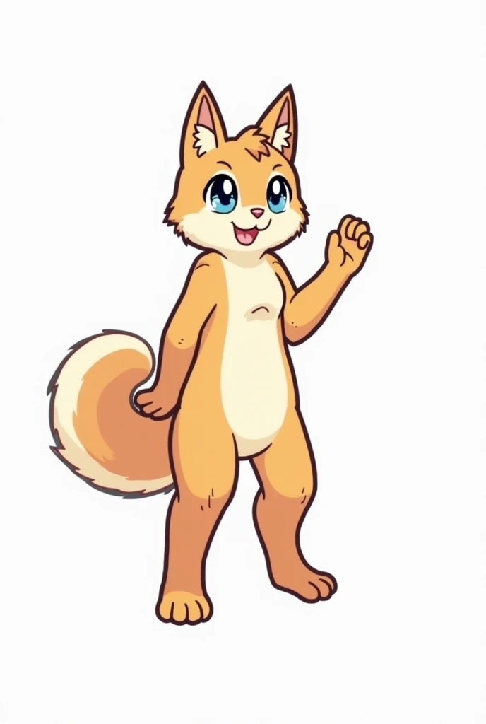 Anthropomorphic young male light yellow fox, with blue eyes, pink nose, solo, blushed, surprise expression, white background, furry art, side view, seen from a side, full length portrait, thin body, surprise pose