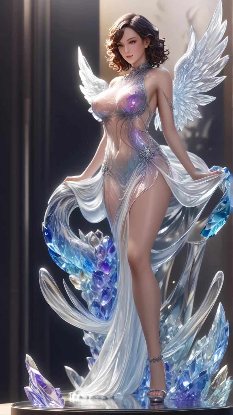 a close up of a woman with big breasts sitting on a bed, sfw huge breasts, detailed and soft, super wide angel, covered sfw huge breasts, thicc, big breasts, big breasts!, giant stunning goddess shot, big breasts!!, anime highly detailed, queen of the fairies, curvaceous. detailed, large breasts, sfw version, huge wings, blue clothes