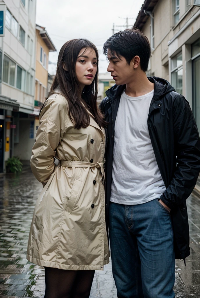 ((((20 years old japanese girl and 60 years old korean man couple)))), (1girl, (masterpiece), (best quality), highres, japanese girl, ((beauty 19 year old)), background, ultra detailed, middle breast,City background, it's dawn, (hoodies:1.4) ), (old man wearing a business suit), (old korean man hug girl around waist:1.4),