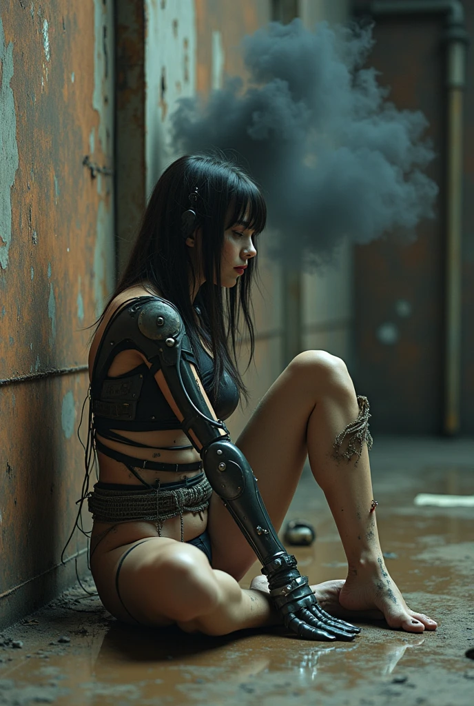 (Cyberpunk) She is on all fours and he is behind. She os High Priestess of the Goddess of Lust & from Ébrio. Tattooed. Adult and with a severe expression. Piercings nos mamilos. Com o voluptuoso corpo e coxas grossas. E bunda enorme. (Cyberpunk)