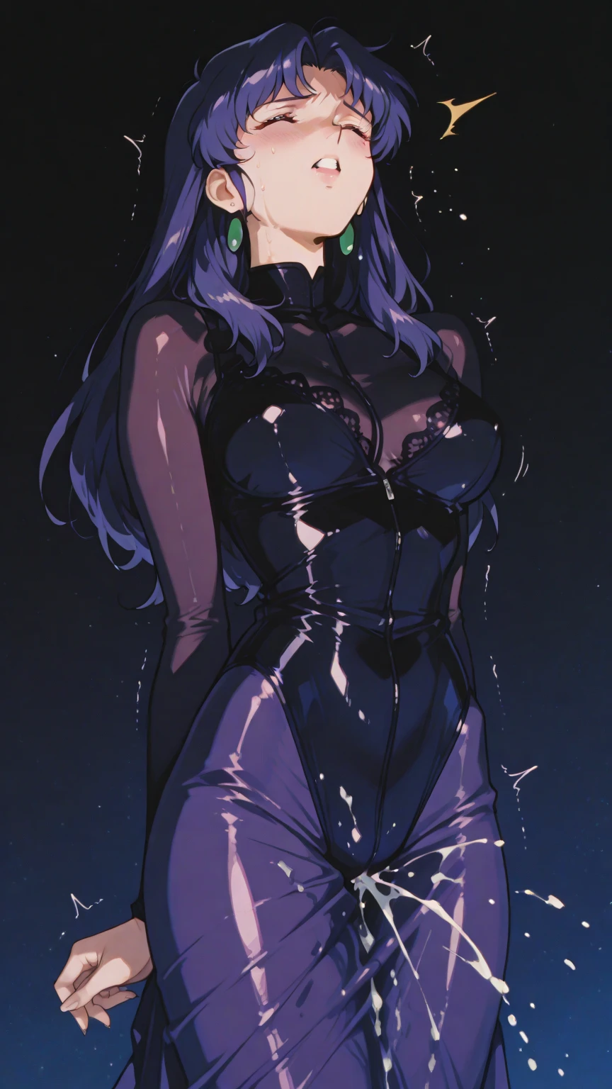 Highly detailed sexy anime girl, black latex catsuit
