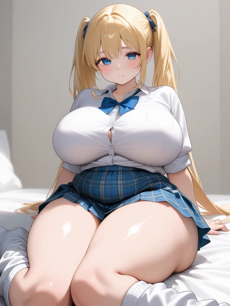 Girl with big breasts showing her crotch and a penis between her breasts