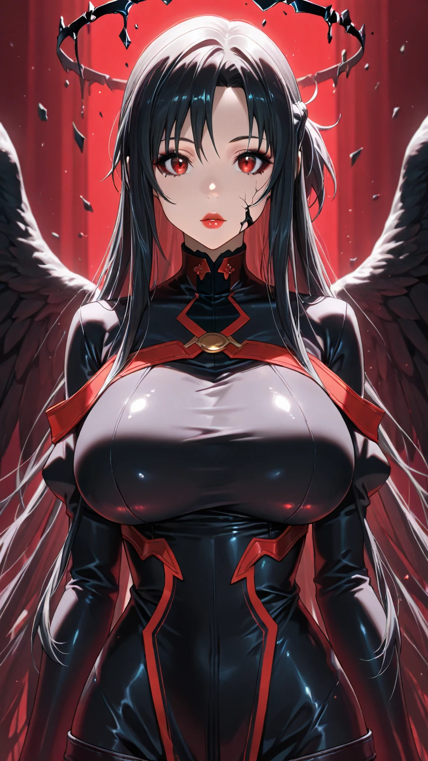  extremely detailed eyes and face, beautiful detailed eyes,absurdres, incredibly absurdres, huge filesize , ultra-detailed, highres, extremely detailed,Dark fallen angel olivia, stand up straight, puff out your chest, Turn around your waist, See-through tight black silk bodysuit, The tight fabric shows the perfect figure, Show off your hip S curve, (abdominal muscles, strong belly), (Strong waist and abdominal muscles), Nipple protrusion, medium breasts, ((nose blush)), chest focus, (Sweat), sweaty hair, cross-laced clothes, (oversized cardigan cape), ((Suggestive masturbation)), Camera viewfinder, mouth veil, red halo, glowing gray skin, red glowing devil tail, torogao, glint, (cowboy shot)