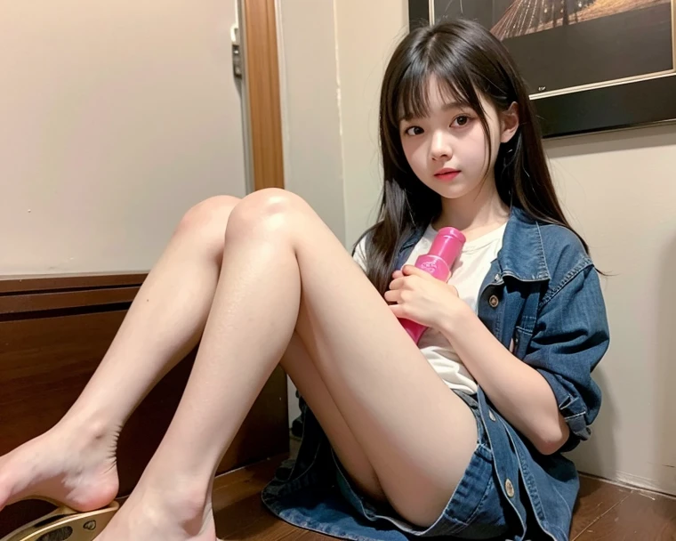 Very cute girl、beautiful girl、Sitting、Spread your legmile,from below