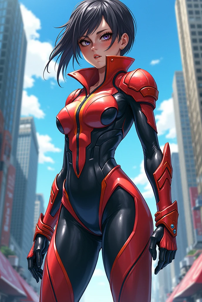 gundam\(rx78\), masterpiece, best quality, (extremely detailed CG unity 8k wallpaper, masterpiece, best quality, ultra-detailed, best shadow), concept art, illustration, science fiction, machinery, cyberpunk, city, night, neon lights, 
1girl, solo, 
 twin ponytail,  beautiful face, beautiful eyes,mecha armor, motion lines, short skirt, tight shirt,cyborg, detailed ribbed impossible bodysuit, shoulder armor, mechanical arms, cybernetic limbs,glowing, enchanting, ((cute perfect face, bright glowing red eyes)), (perfect anatomy, petite perky breasts), valkyrie, powerful, future, figurative, representational, beauty, fantasy worlds, composition, scale, foreground, middle ground, background, perspective, light, color, texture, detail, dynamic angle,