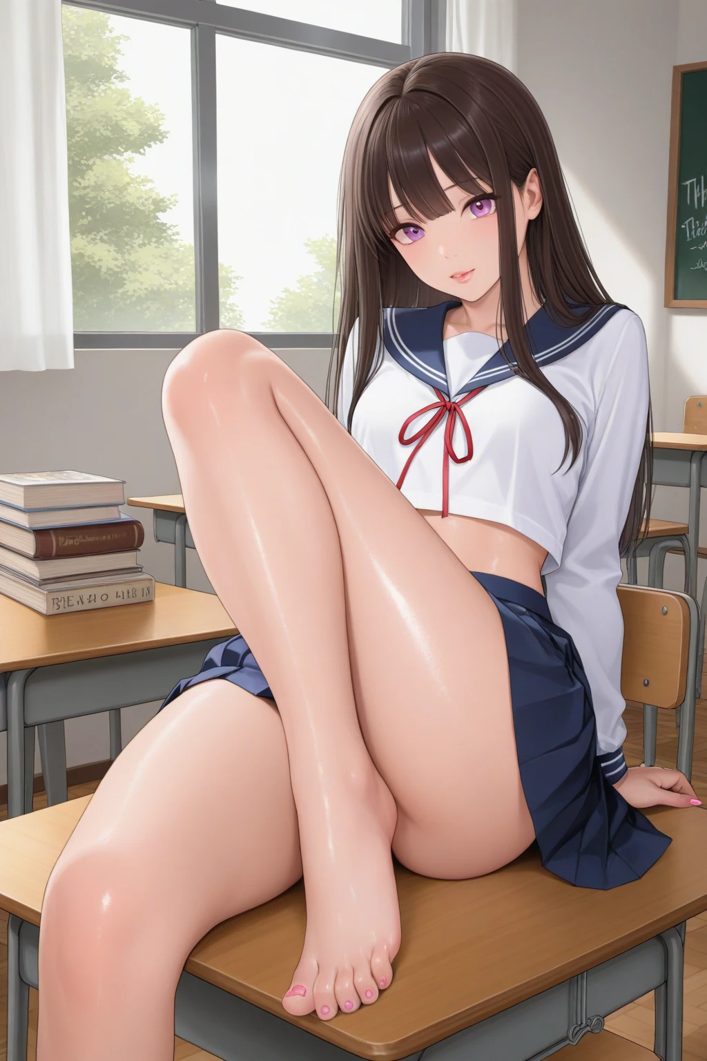 ulzzang-6500-v1.1, (raw photo:1.2), (photorealistic:1.4), (wide open legs) (sitting down) sitting on desk (Porno school girl outfit with tie) beautiful detailed girl, very detailed eyes and face, beautiful detailed eyes, ridiculous, incredibly ridiculous, huge file size, super detailed, high resolution, very detailed, best quality, masterpiece, kemomimi, ((Japanese girls' high school uniform with no panties)), visible 1pussy, 1pussy, Vagina visible, illustration, very detailed, CG, unified, 8k wallpaper, amazing, Fine details, masterpiece, best quality, very detailed CG uniform 8k wallpaper, light on face, cinematic lighting, 1girl, 16 years old, ((no panties)), ((dynamic pose))), (camel toe), (half), ((Wide open legs knee-bending leg sitting))