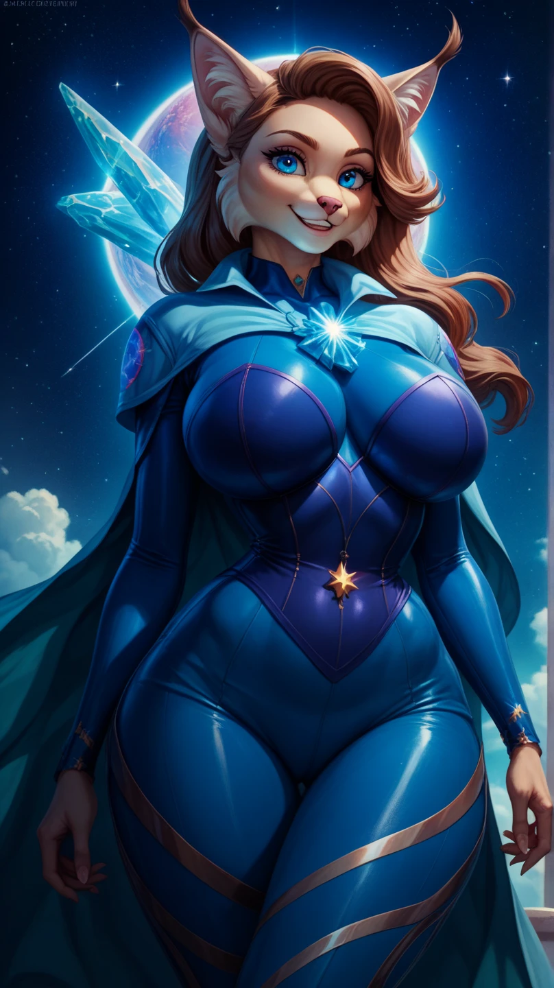 (high qualiy, 8k, 4K, hight contrast, work of art:1.2, high qualiy, better aesthetics), (centred), ((1womanl)), erotic, sensuous, maturebody, adult  woman, super verbose, beautifull detailed face, beautiful detailed eyes, beautiful detailed mouth, score_9, score_8_up, score_7_up, score_6_up, masterpiece, sexly, Superheroine, Red hair, long hair, busty, plump, curvy, ((blue highleg leotard with a t-back thong and a gold star insignia on chest)), gold boots, gold gloves