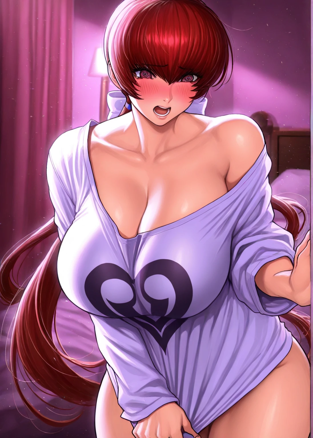 score_9, score_8_up, score_7_up, score_6_up, score_5_up, score_4_up, yu hee, golden eyes, red hair, long hair, thigh, lie, no underwear, beautiful eyes, blush, traditional Chinese room, night, beautiful breasts, shiny lips, shiny lips , sperm, penis, penis between breasts, kneeling, top view, breast sex, bare breasts, purple yukata,