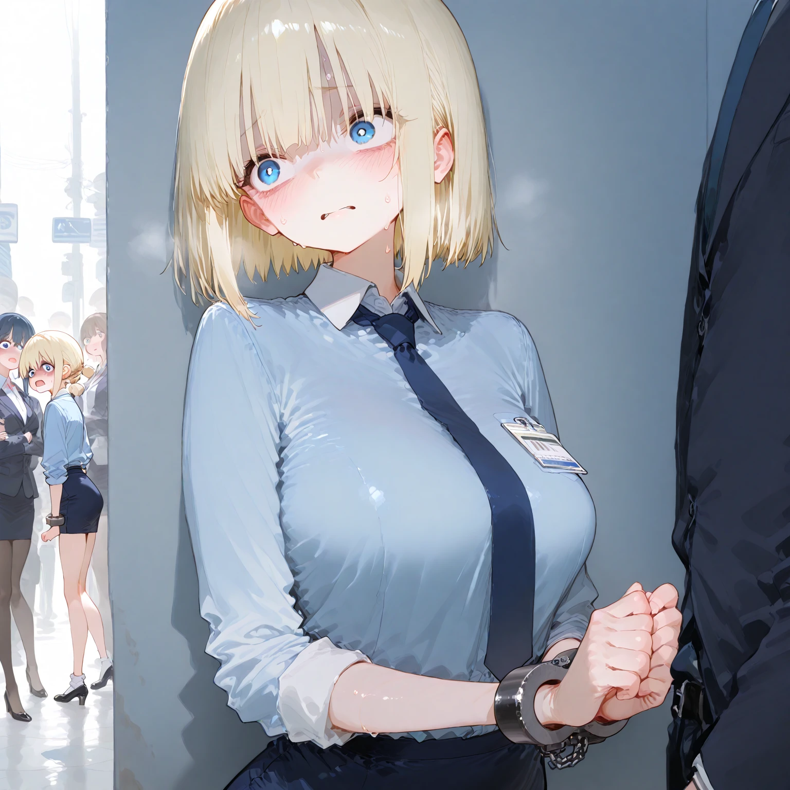 No sleeve,Sweaty,A perfect smile, (Perfect Anatomy, Anatomically correct, Highly detailed skin), Cute and symmetrical face, Perfect Face, Perfect Eyes, Perfect Fingers, Five Fingers, ((Hairstyle,Inner Color,money,Bobcut))take off your clothes,Street Corner,Dark Night,((Shoulder bag,Please wear it diagonally over your shoulder....)),Clothes are open,((Large Breasts)),mini skirt,Sexy Breasts,(((Surrounded by dirty old men,I was grabbed by the shoulder,Clothes are pulled)))((Frightened expression,Disgust,)),Dirty back alley