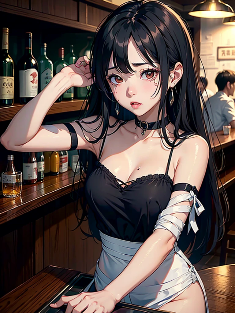 masterpiece,8k,chinese beauty girl,big breasts,red tieek,crying face、transparent clothes,very body fitting sparking sheer ultrawoman costume,super model proportion,full body:1.7,space station,