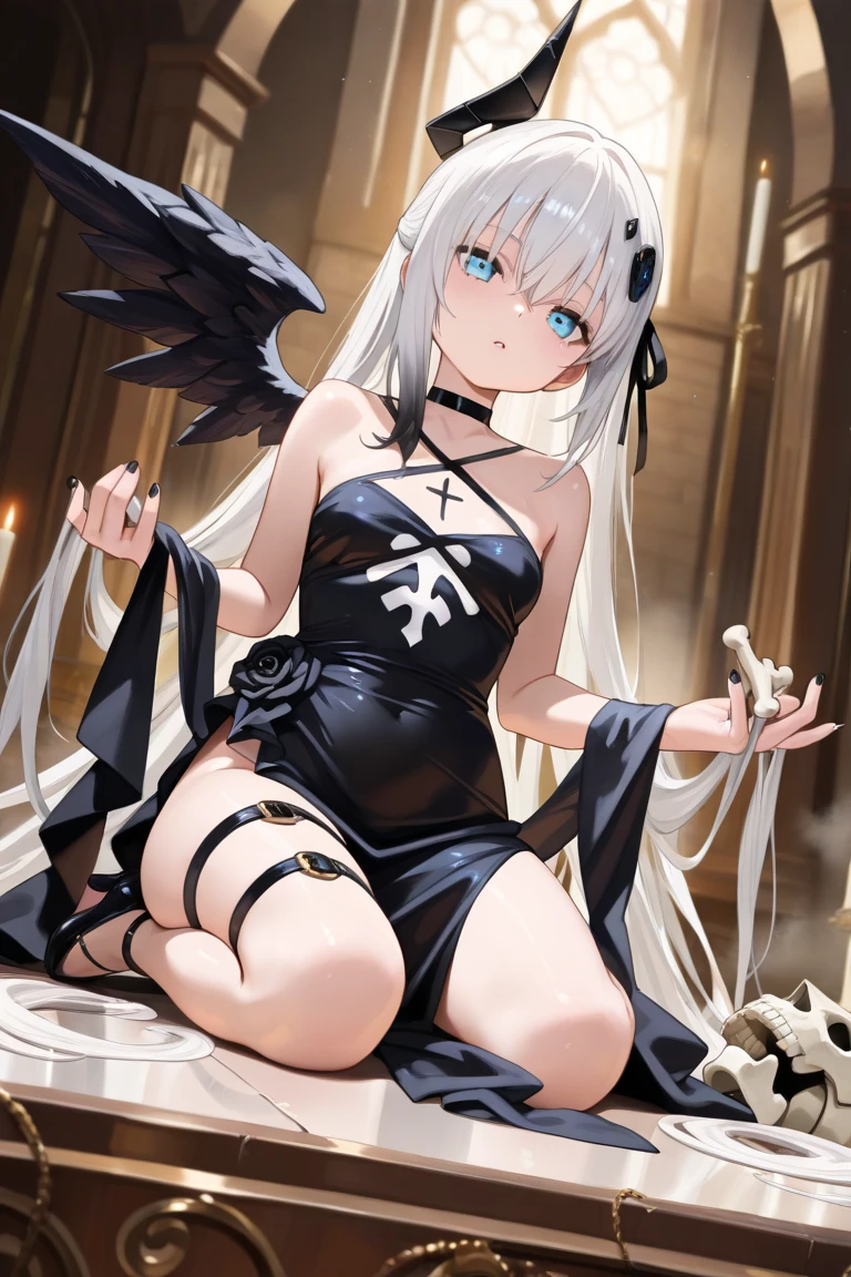  ((best quality)), ((masterpiece)), (detailed), 1girl, Character design, female, dynamic poses, long white grey hair, grey white eyes, very skinny, detailed, best quality, no accesoires around the neck, no shoes, prominent collarbones, skinny arms, flat stomach, visible hip bones, full body, blank white background, plain background, white background, red and white clothing, Bloodborne inspired, occult aesthetic, occult, detailed and intricate steampunk and detailed gothic, NSFW, Very dramatic and cinematic lighting, cosmic horror, grim-dark, side-lighting, perfect face, NSFW, Fluttering lace flared long knee length dress with frilly petticoats, knee length dress, pleated petticoats, petticoats gothic, complex lace boots, side-lighting, gothic aesthetic, wielding a mighty sword with mechanical components, mandalas, small breasts, a fairy, various different types of insect wings, NSFW, full body, whole body, body, plain background, white background, blank background, no background, white background NSFW, chains, full body, whole body, head-to-toe NSFW 