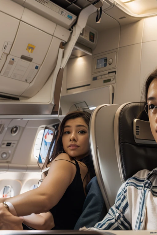 woman sitting in a plane taking a selfie with her cell phone, a picture by Jeka Kemp, instagram, realism, 🕹️ 😎 🚬, 🤬 🤮 💕 🎀, profile picture, profile picture 1024px, profile pic, 🚿🗝📝, 8k)), taken in 2 0 2 0, in the air, #oc