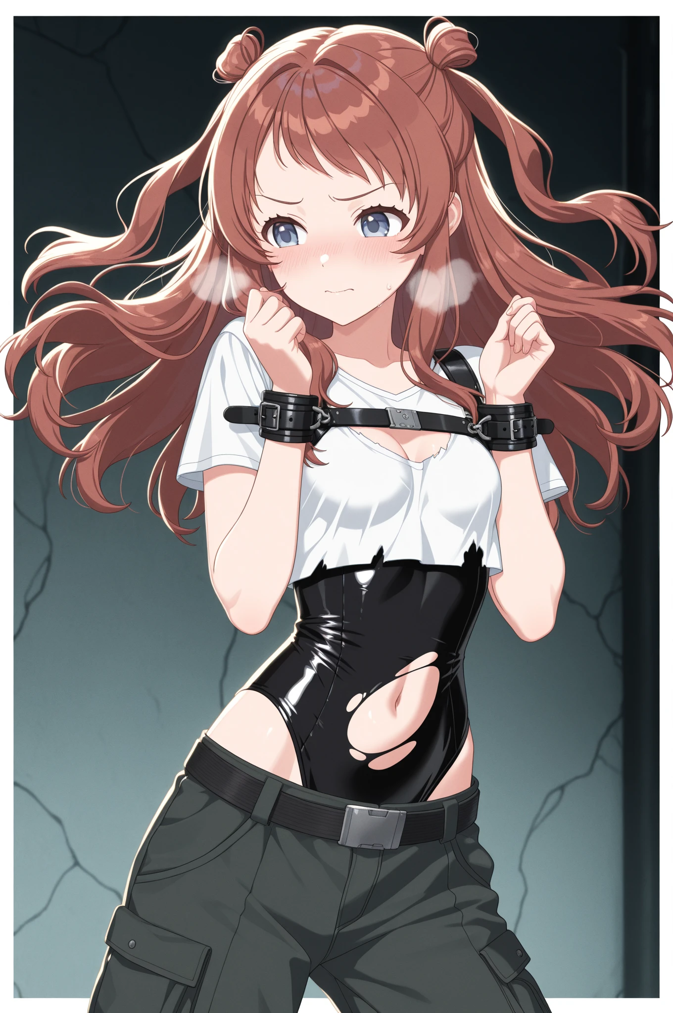 Highest quality, high resolution, 1 woman with long messy hair, in her 20s, detailed eyes, constricted pupils,  ( form fitting unbuttoned shirt), (tight pencil skirt), (black pantyhose) , (no shoe), wrinkled clothing, photo realistic, smooth, detailed face, beautiful, Insanely detailed, (taped mouth), tape gag, gag, gagged, ankles taped, mouth taped, arms bound behind back, elbows taped, wrists taped, taped legs, taped arms, knees taped, frightened, pleading eyes, desperate escape attempt, crying, fearful, award wining, masterpiece, super detail, detailed background, anatomically correct, best quality, 16k, messy hair, tears, foot focus, detailed pantyhose, detailed fabric, wet clothes