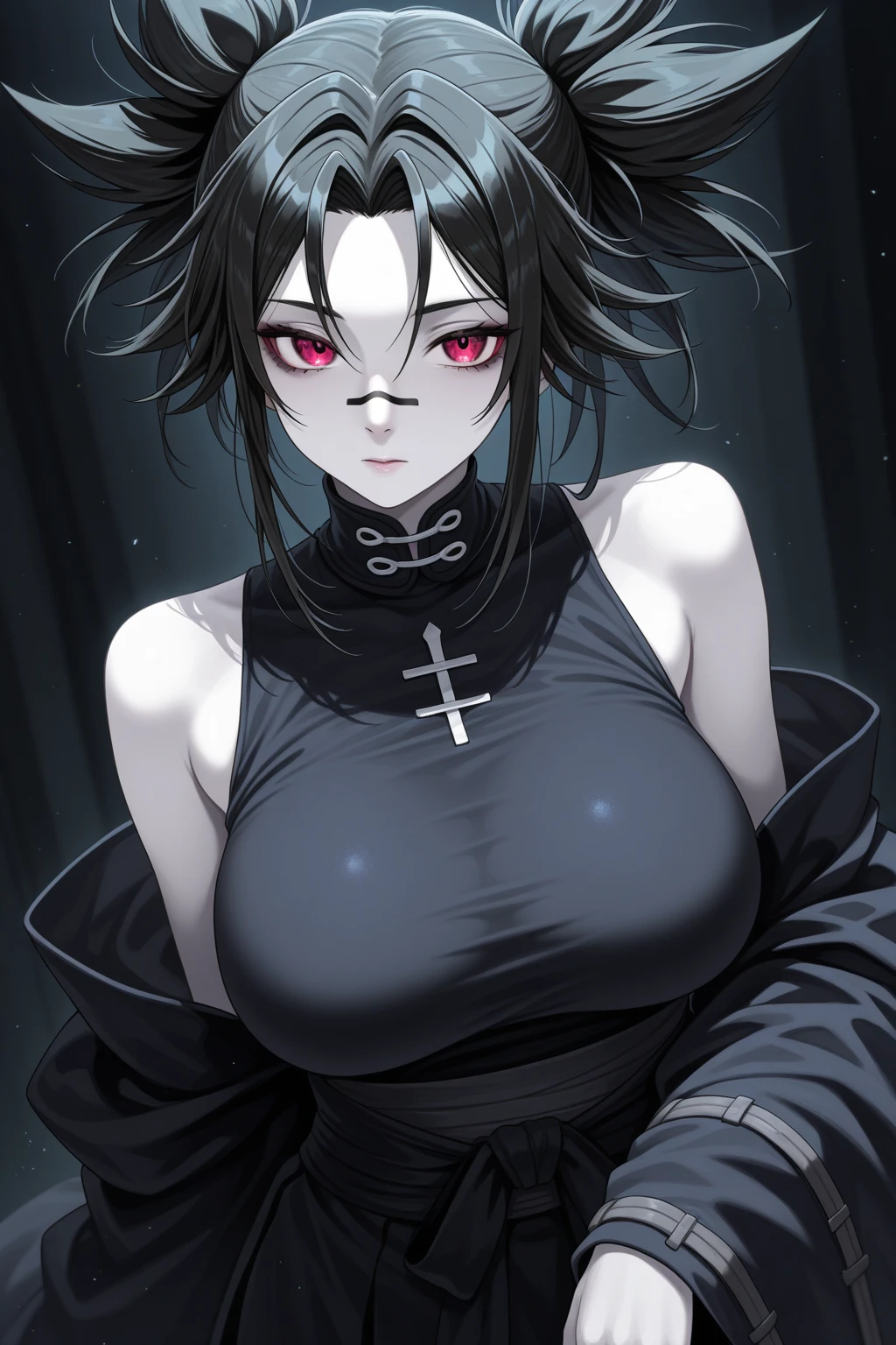 score_9, score_8_up, score_7_up, score_6_up, score_5_up, score_4_up, source_anime, medium shot, seductive raven female, big breasts、sexy pose, anime big eye