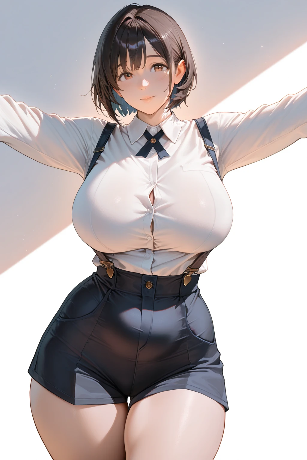 Short Hair, White Dress, Frills, ribbon, Long sleeve, Open clothes, Are standing, Outdoors,(Schoolgirl uniform), (Expressionless face), High contrast shiny oily skin,, Huge long breasts, Naughty big、big breasts attention、Naughty thighs、H Cup、solo、White underwear、(Wind、Wind lift、Skirt lifted by the Wind、Skirt rolled up by the Wind、Skirt flutters:1.5)、(Full-fledged panties:1.5)、(Striped panties:1.5)、Burst chest、Nipples are visible、Embarrassed look、blush、