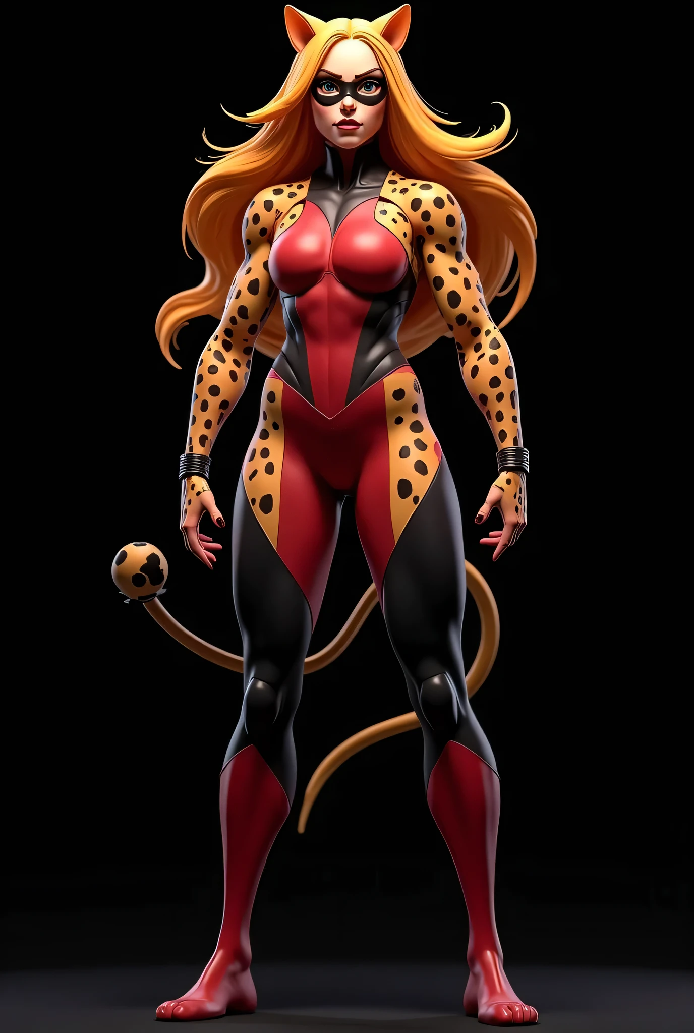 (best quality:1.33), (masterpiece:1.42), (detailed:1.15),
photoshoot of amazing the CheetaraQuiron character, 1girl, facepaint, skintight bodysuit, makeup, leotard, upper body, abs, muscle legs, looking at viewer, simple background ,
<lora:quiron_Cheetara_v2_lora:0.67>