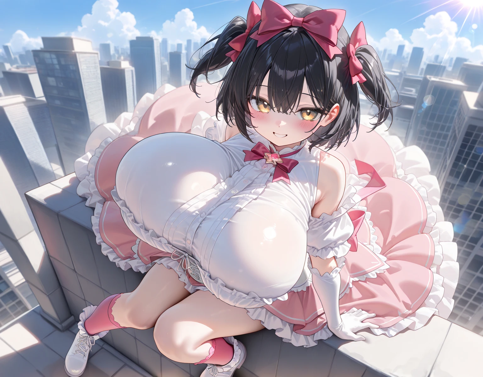 Perfect detail, Special details, highest quality,Full body image,expensive, woman,A satisfied smile 、Graceful and elegant appearance,,Her eyes radiated confidence and strength.,Peaceful and calm look,An aura of elegance and beauty、Queen、Elegant face、Maternal instinct、round face、View Viewer, Black Hair, Braid,, , Side bang, Partially exposed forehead, Dark brown eyes, Mature Body, Perfect body, Tolerant、Large Breasts,Big Ass.Sweaty body,Breast milk overflowing from the nipples,Pussy、Push the building into the cavity,share、body fluid、large amount of vaginal fluid、Inserting the building into the cavityする、、ビルがbody fluidで溶かされる、Open your mouth、 blush, Cleavage.White Shirt, , Black Skirt.,Gold Jewelry,Gold Bracelet,Gold Collar、 Luxurious crown,, necklace, Pursing your lips、 A light smile, Drunk, expensiveディテール, Depth of written boundary, 1080p, 16k, Awards, High resolution, highest quality, masterpiece, 超High resolution, Anatomically correct, Super detailed,Full body image,Huge breasts、Realistic、Perfect bodyライン、aerial photograph、aerial photograph、Destroying the city with a smile、 (A giant girl bigger than a skyscraper destroys the city of Shibuya:1.5)、cute、body fluid,large amount of vaginal fluid、Inserting the building into the cavity、ビルがbody fluidで溶かされる、Eroticism,share、school uniform White Shirtが破れる Big breasts overflowing from the bra Masturbating Occupy big cities, conquer the world Her Majesty