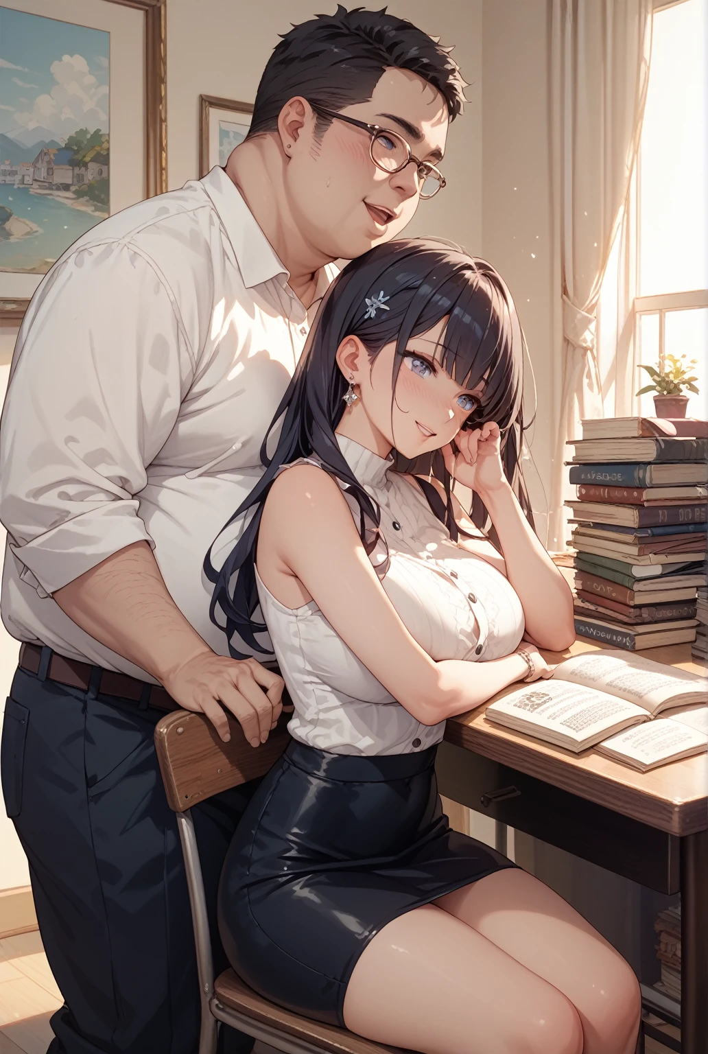 score_9, score_8_up, score_7_up, 1girl, 1boy, athletic body, highest pleasure, braid, magestic, library, grabbing, excellent, hard fucking on the table, vaginally penetrated, experience,