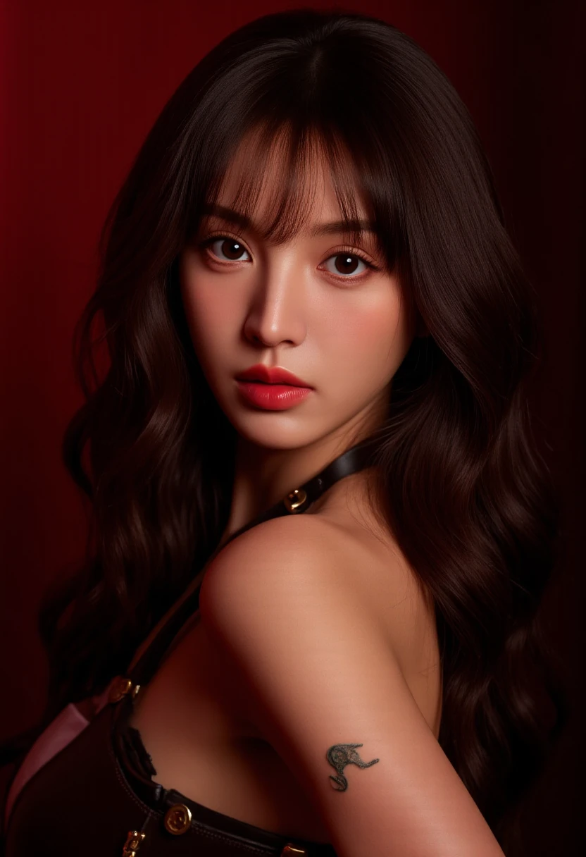 ((upper Shot))、(Photoreal Stick:1.2)、8K UHD、hight resolution、(1girl in)、in her 20s、(looking at view)、(A dark-haired), (Bery short hair)、(Pattsun bangs)、((A wistful look))、(High quality shadows)、Detail Beautiful delicate face、Detail Beautiful delicate eyes、Pretty Kpop Girl、(Korean Urzan Face)、(ulzzang -6500-v1.1:0.6)、pureerosface_v1、gloweyes、perfectbody、 Incredible dynamic range photography(UTIL_Art by Smoose-768:1.1), teak、Bright red lipstick、Glossy lips、(a choker)、((Brown eyes))、((Beautiful Finger))、 (Silver Accessories)、Long yellow gold hair、Description beautiful delicate hair、(Lustrous skin)、(Black see-through dress)、(corsets)、(evening)、(Dim concrete ruins)、(Room surrounded by large windows)、(A ray of light from the skylight)、
