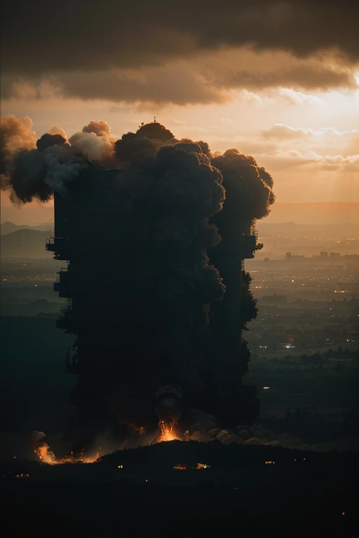 Bosnia war 1992, explosion, fire, village destroyer, night, people siluet, 8k