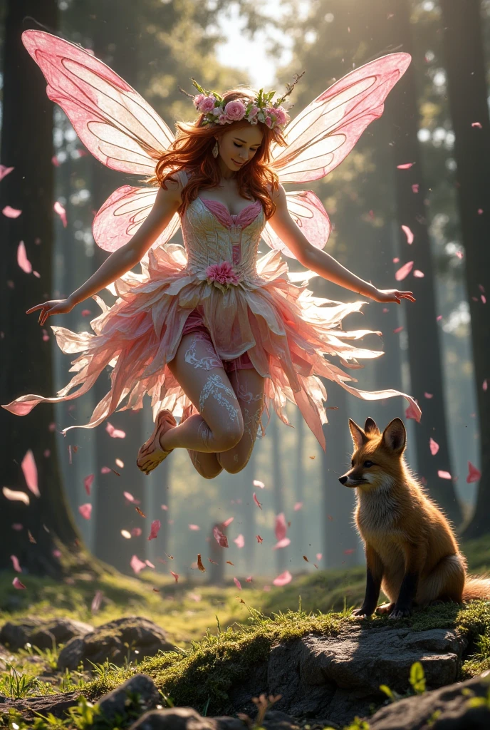 Pink Warrior suit of fairy of love, together with his spirit animal
