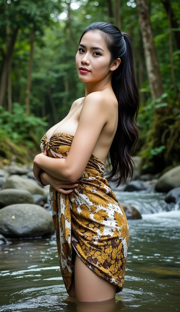 high quality full body photo of a very beautiful young girl, 25yo, (her name is Sharifah Saad, large eyes, black eyes, sharp nose, thin lips, black hair, long hair, small saggy breast:1.2), <lora:age_slider_v20:-1>, <lora:weight_slider_v2:-0.1>,
(full body shot, dynamic pose:1.2), Bali, Bali background, gold kebaya, topless, <lora:saggy_breast_v1.1:0.6> saggy, <lora:breastsizeslideroffset:0.1>, <lora:add_detail_2:0.8>, <lora:kebaya2:0.7> kebaya2, <lora:RMSDXL_Photo:0.8>, <lora:Single bare shoulder shirt:0.6> single bare shoulder shirt long, <lora:droptop:0.4> droptop,
