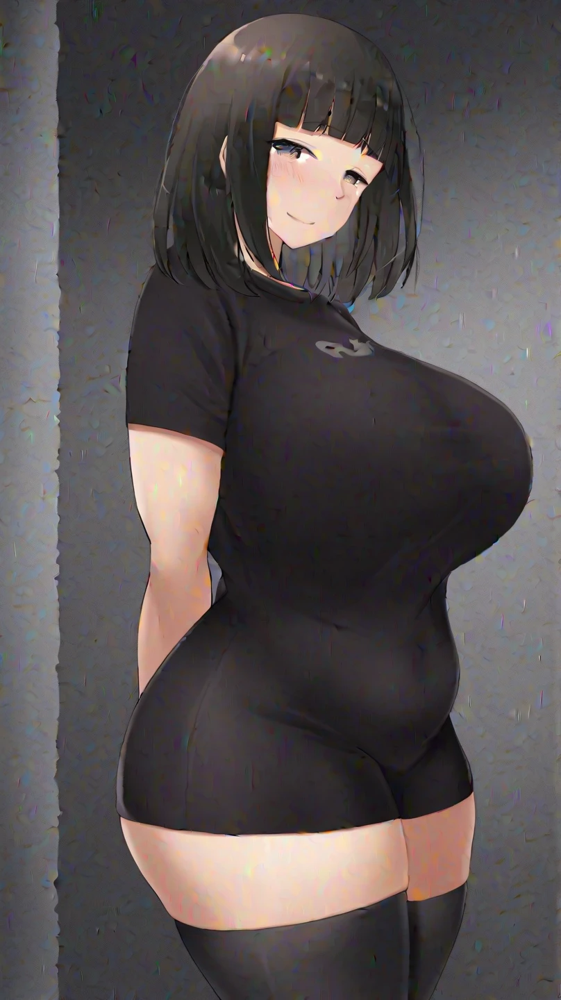 a beautiful sexy cute attractive big breasted beautiful navy blue hair short disheveled cut in front of her orange eye wears a buttoned referee blouse with a black white stripe showing her belly button wearing long black pants with red heels a kind of jellyfish Transparent blue holds her head powerful manipulation controlled