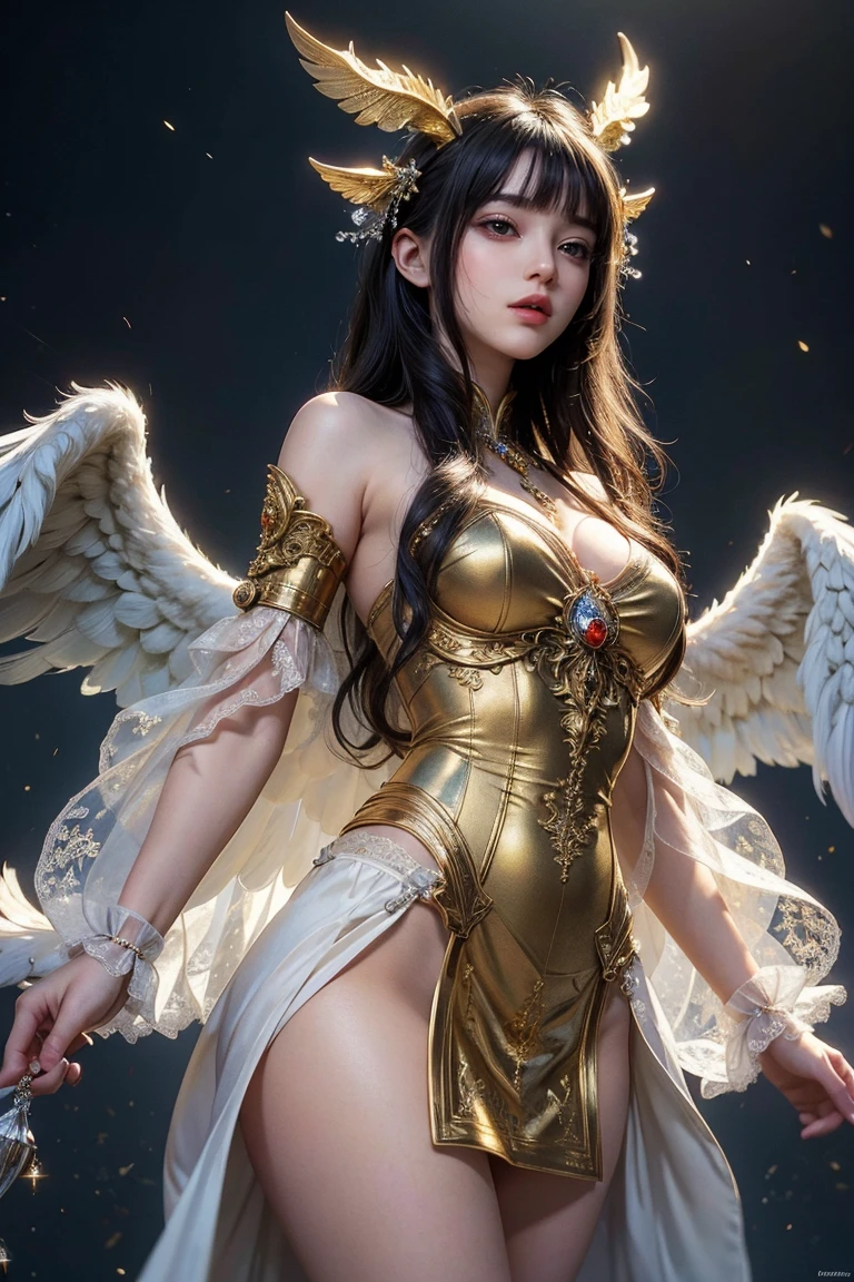 (((Carefully drawn limbs based on perfect anatomy))),Photo-realistic finish that looks like it exists in real life,アポロンgod殿の王の間に浮遊している手足の長いコークボトルボディの女god,Nikon D5 lens F value 1.4. Deep depth of field with 85mm lens,god々New official art, unity 8k wallpaper, Super detailed, beautiful and aesthetic, high quality, beautiful, masterpiece, 最high quality, (zenTangle, Mandala, Tangle, enTangle:0.6), (One girl), holy, Big archangel wings on his back,A glittering halo is shining,beautifulギリシャgod話に出てくる女god,Photos that capture the essence of the action,