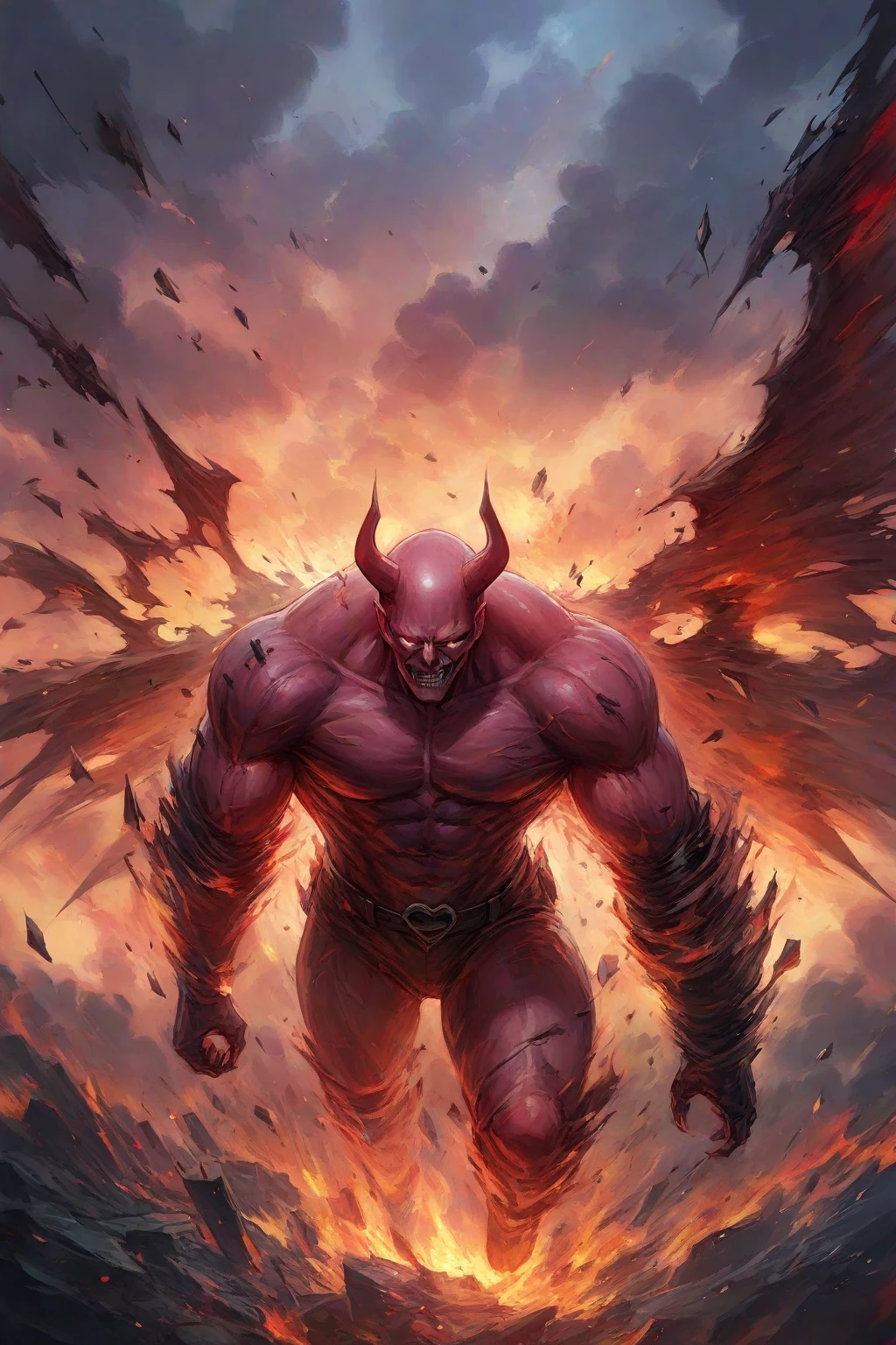 Character description: (1 girl), (cara delevingne:1.25), (beautiful girl face:1.25), (muscular succubus demoness), (carnage skinless physique:1.25), (huge gigantic wings & horns:1.25), (undead skinless succubus:1.25), (covered in red necrotic rotting skinless muscle:1.25), (exposed muscular anatomy:1.25), (large demonic claws:1.25). Character pose: Standing with legs closed, Arms spread apart, Wings spread out, (Whole body pose), Front View. Character expression: psychotic laughter, sharp teeth, beautiful cute girl face, red eyes, scary and horrific. Scene description: anatomic tech world morph, hellish landscape, Hellraiser like atmosphere. Scene Quality: (8k, RAW photo, photorealistic:1.25).