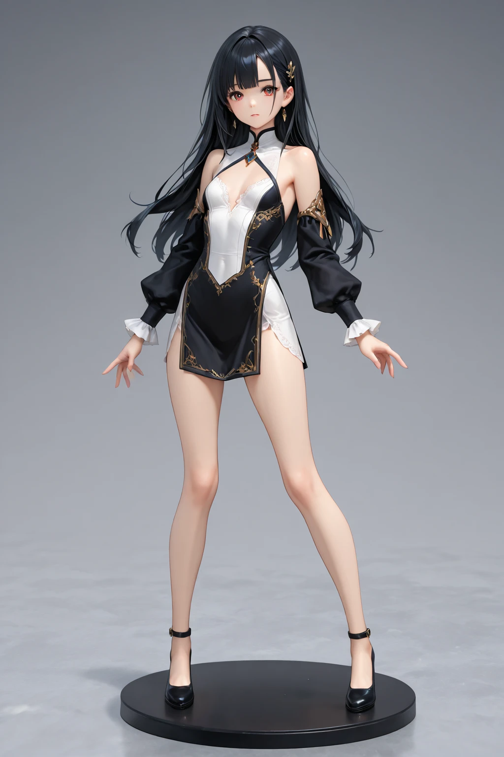 photoRealistic, Lip gloss, Realistic, Highest quality, Ultra-high resolution, depth, pastel colour, Natural Shading, Focus on the face, Only the face, Looking at the audience, Long Hair, Black Hair, Brown, well-detailed eyes, Black Dress, gloves, Anatomically correct