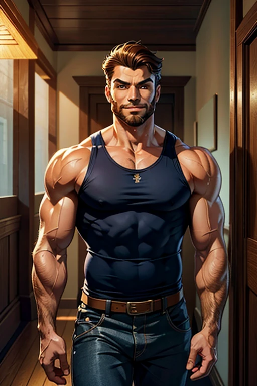 lustration in Leyendecker style: Squire Ivanhoe, 20 years old, muscular , Naked , hairy chest ,Big, thick. Realistic full-length film, studio lightning, detailed skin, ultra-realistic, bokeh, sharp features, Ultra-detailed., Trending on ArtStation, sharp-focus, studio photo, intricate details, Highly detailed, by Greg Rutkowsky